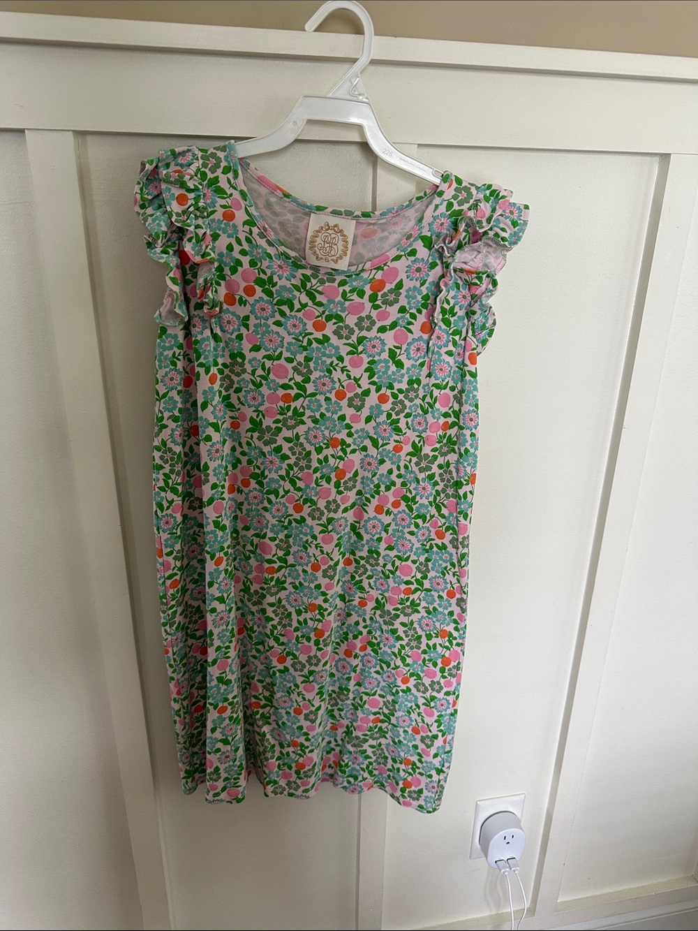 The Beaufort Bonnet Company Floral Green Pink Orange Ruffle Sleeve Dress